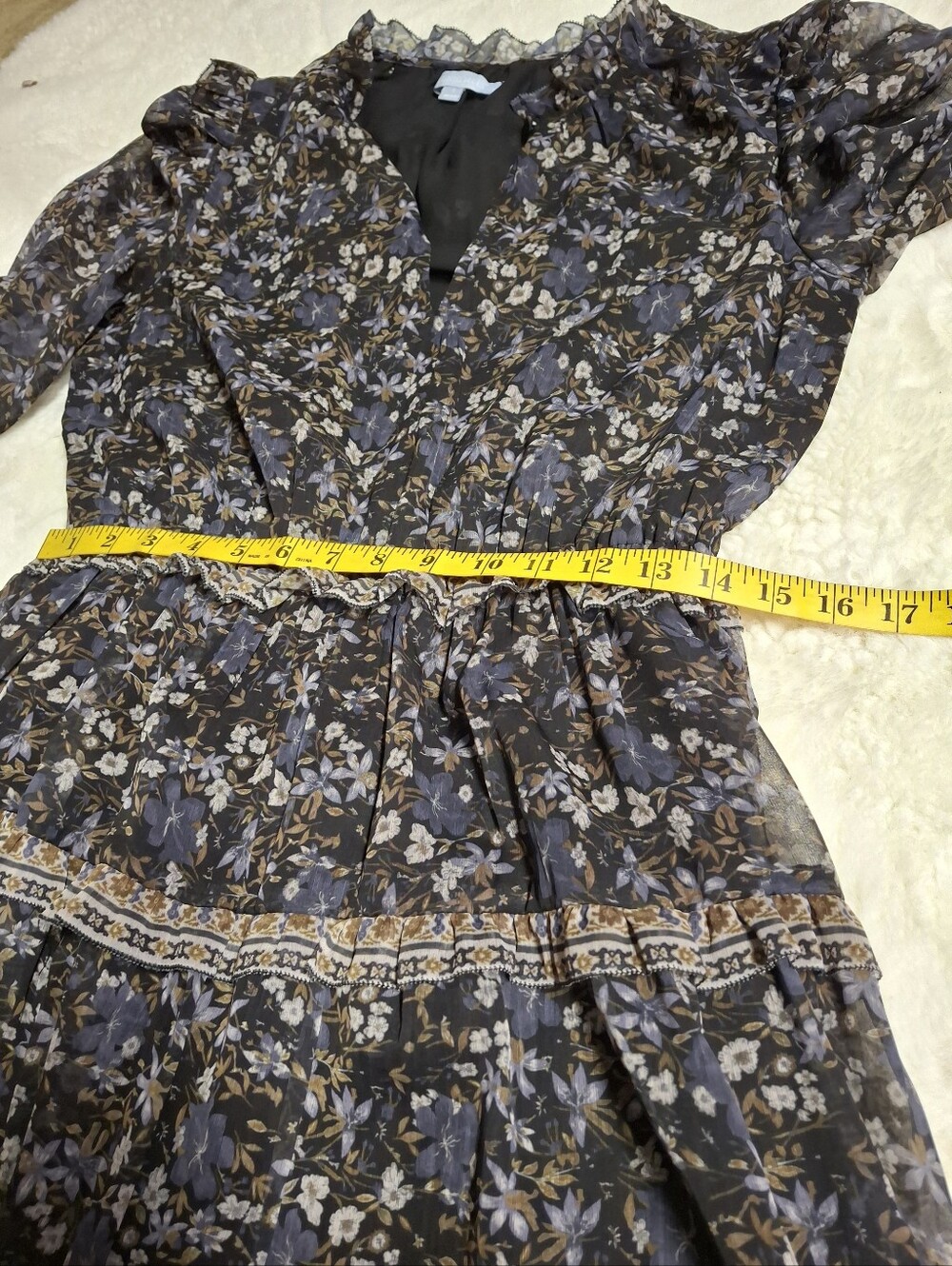 Antonio Melani Floral Tiered Ruffle Maxi Dress Elastic Waist Long Sleeve  Size 8 - Picture 13 of 16